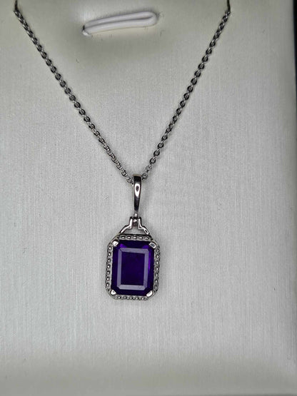 AAA 2.35 Ct Amethyst Solitaire Halo Necklace 925 Sterling Silver