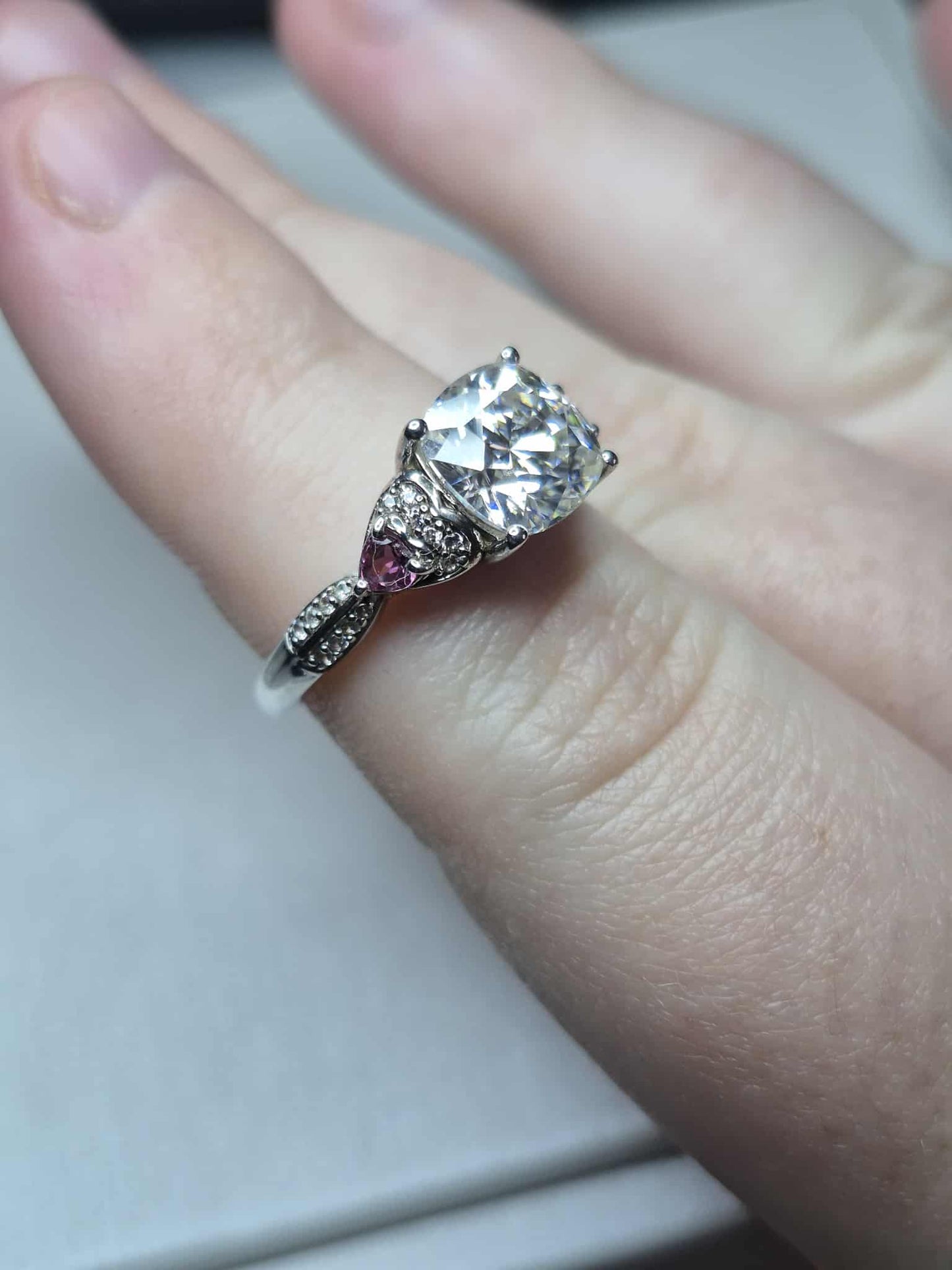 3.07ct Moissanite, Pink Tourmaline &amp; Natural Zircon Ring 925 Sterling Silver SIZE M