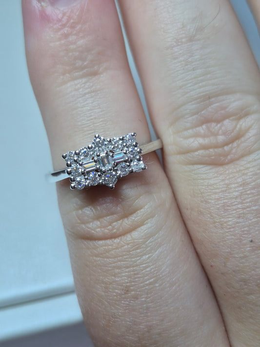 Moissanite Boat Ring in Platinum Overlay 925 Sterling Silver SIZE M
