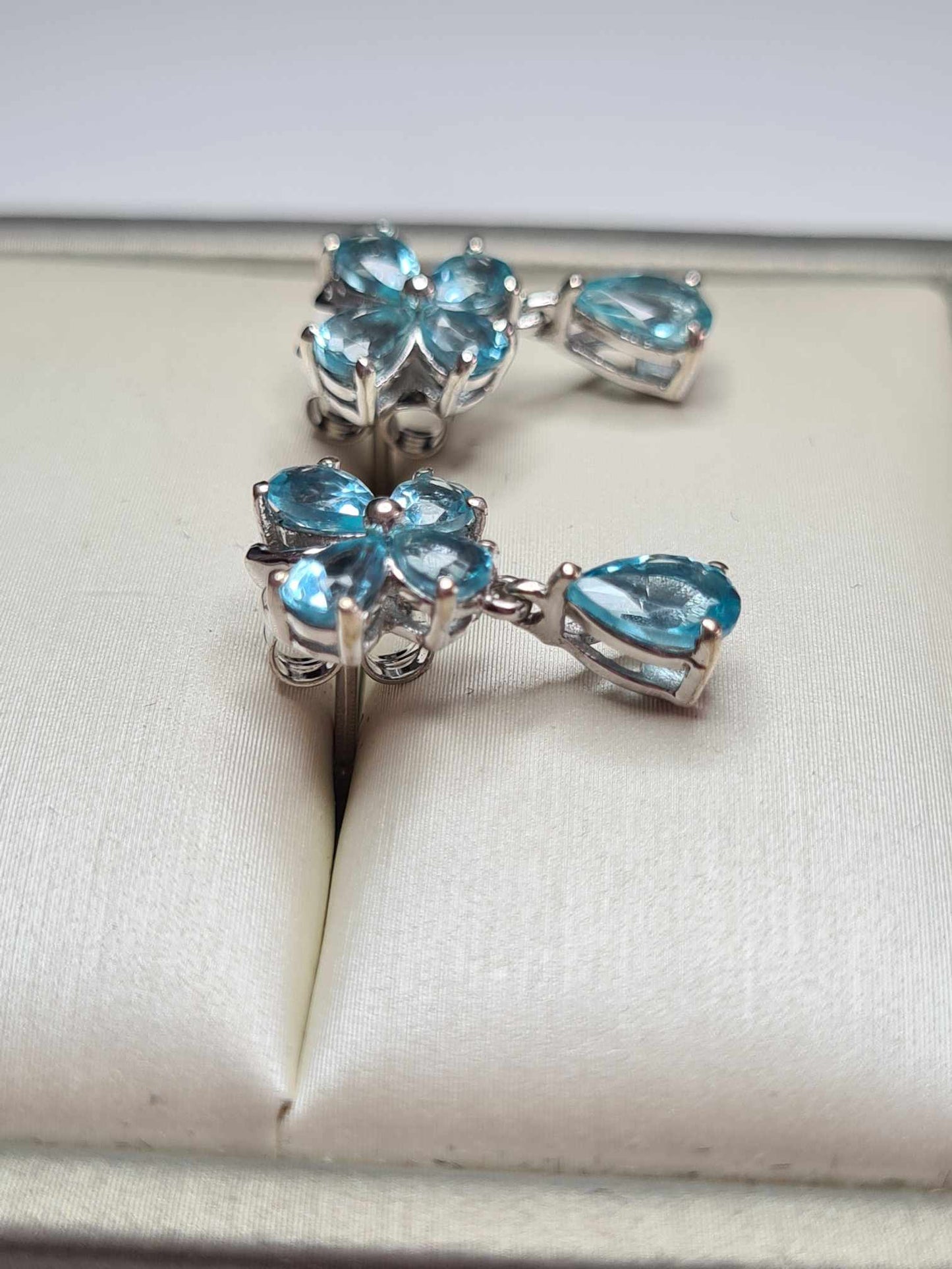 Blue Apatite Dangle Butterfly Earrings in Rhodium Overlay 925 Sterling Silver