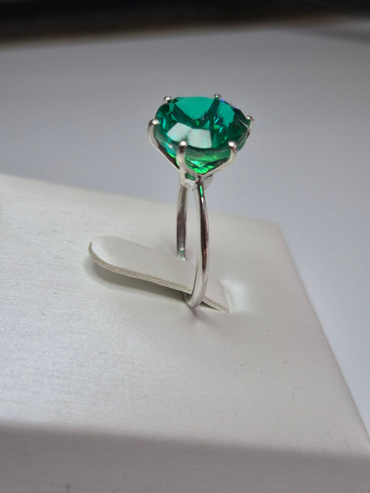 5.38ct Peacock Triplet Quartz Ring in Platinum Overlay 925 Sterling Silver SIZE K