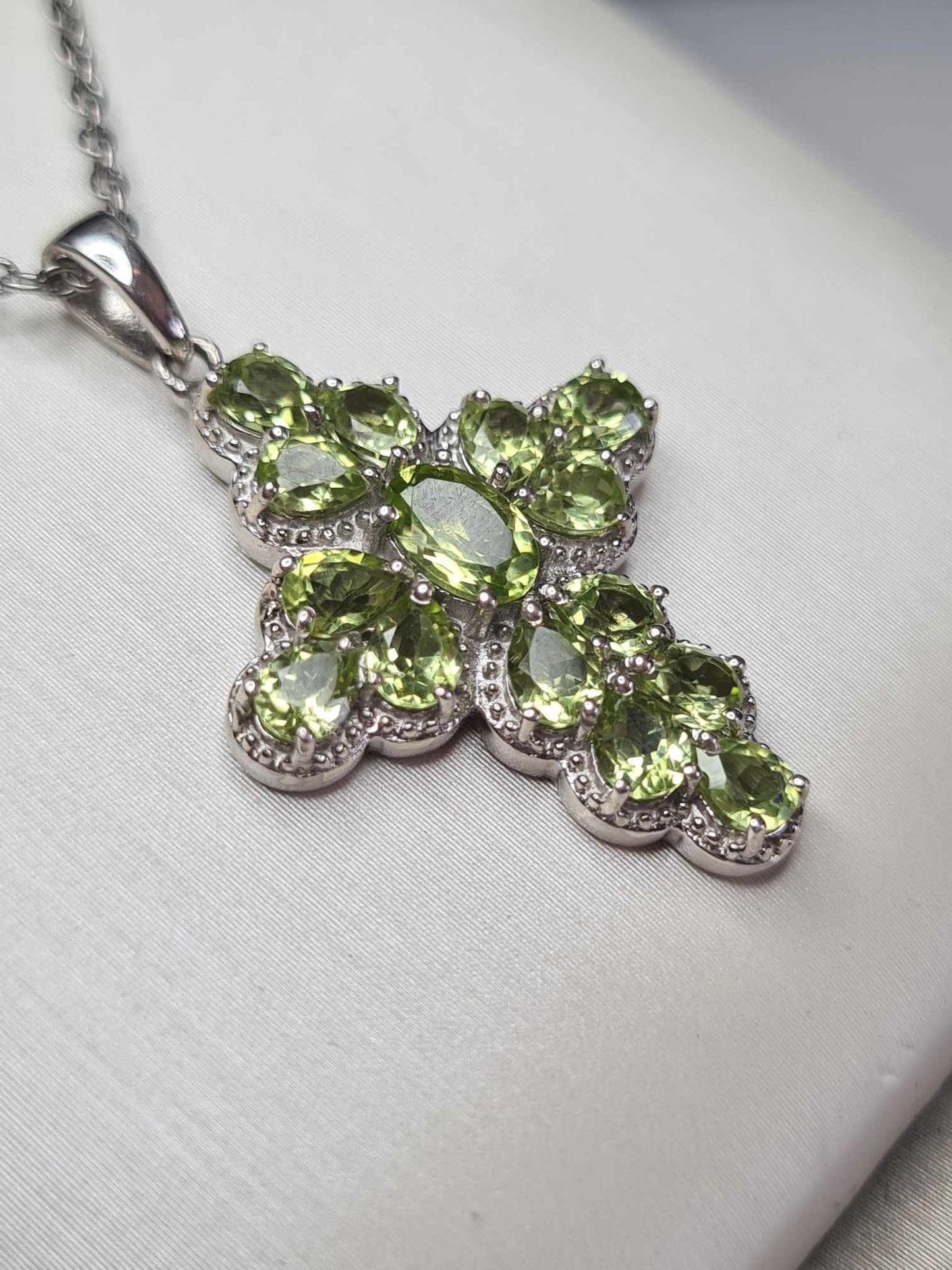 2.44ct Hebei Peridot Cross Pendant 925 Sterling Silver