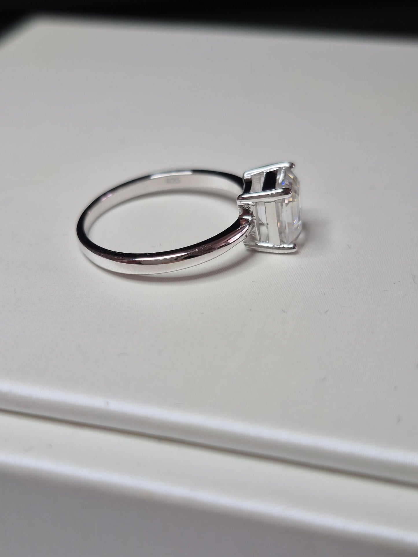 2ct Asscher Cut Solitaire Moissanite Ring in 925 Sterling Silver SIZE O