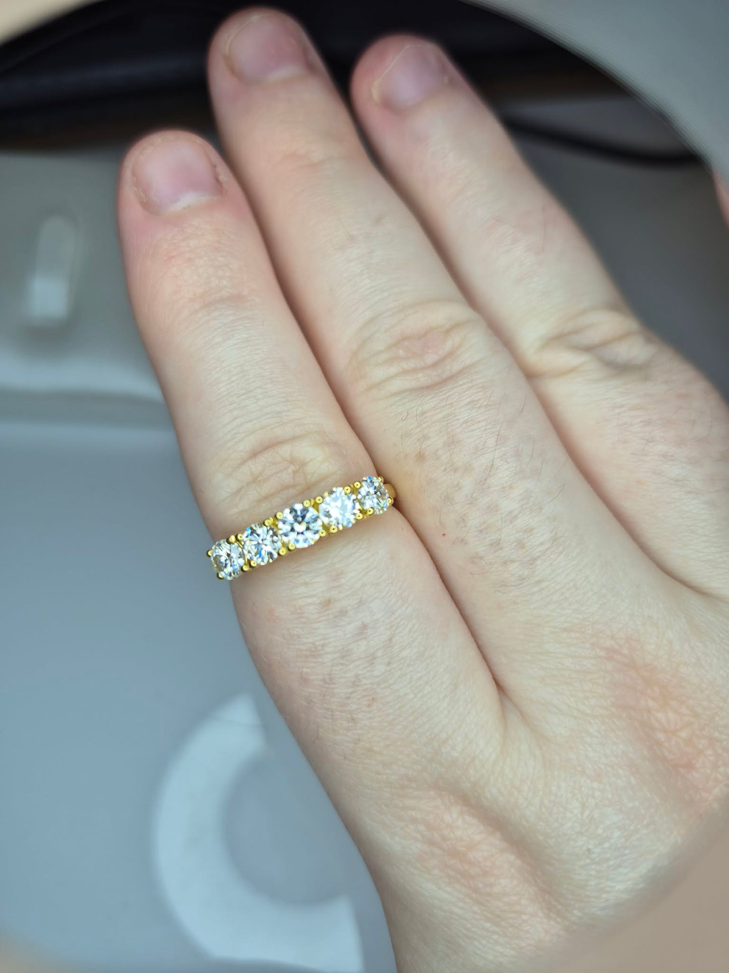 1.16ct 5 Stone Moissanite Band Ring Gold overlay 925 sterling silver SIZE R