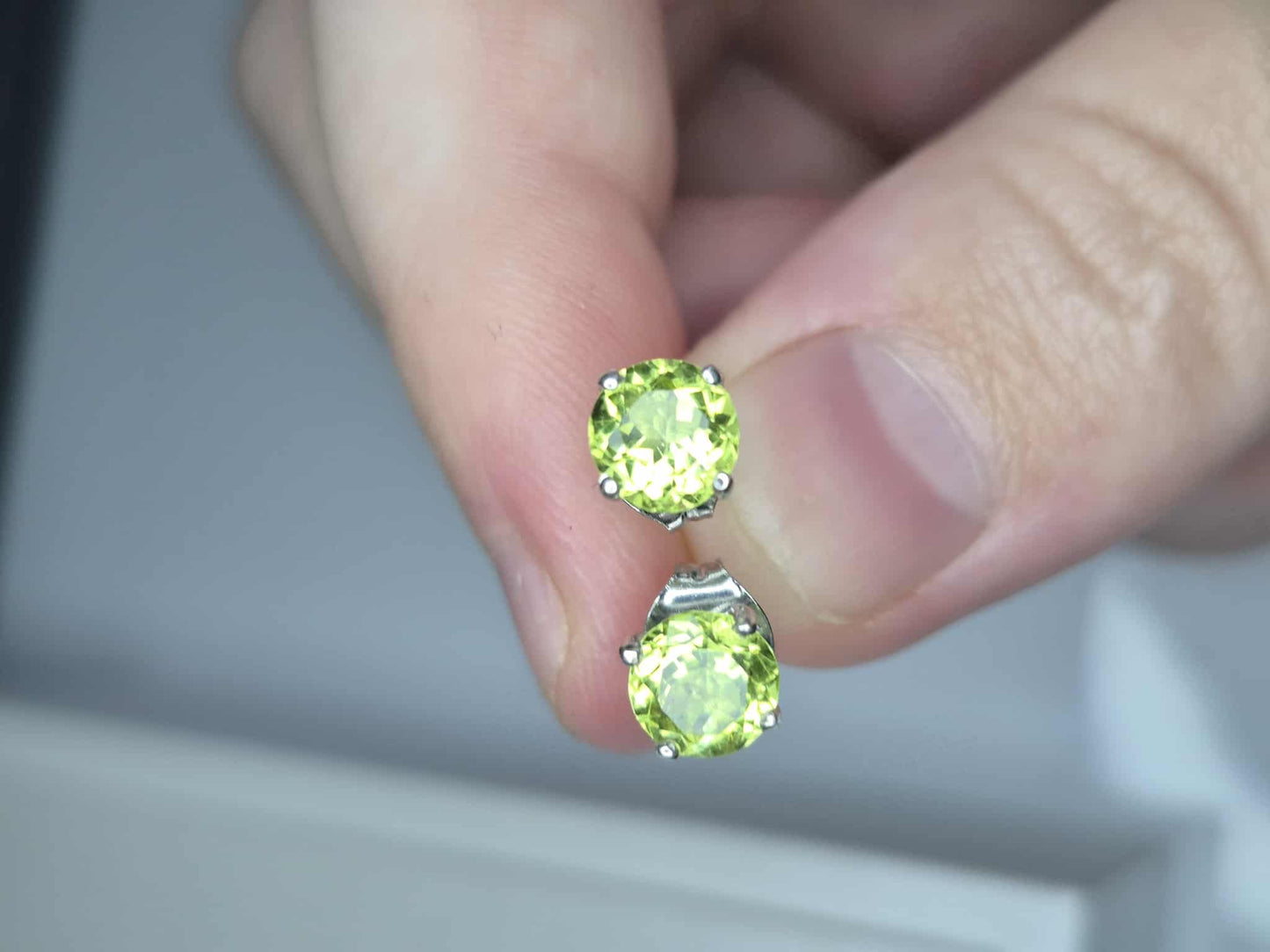 1.90ct Natural Hebei Peridot Studs Earrings in Platinum Overlay 925 Sterling Silver