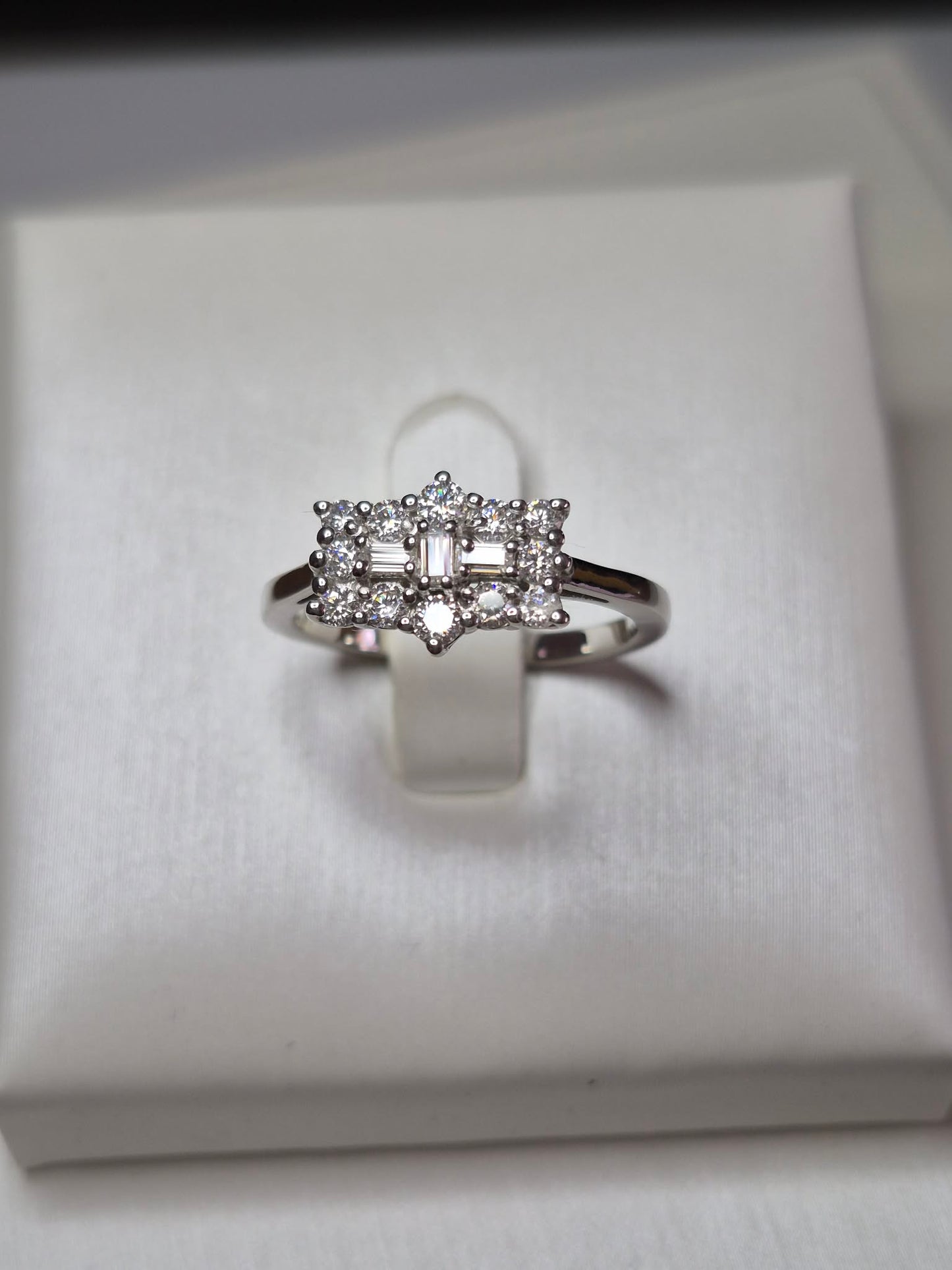 Moissanite Boat Ring in Platinum Overlay 925 Sterling Silver SIZE M