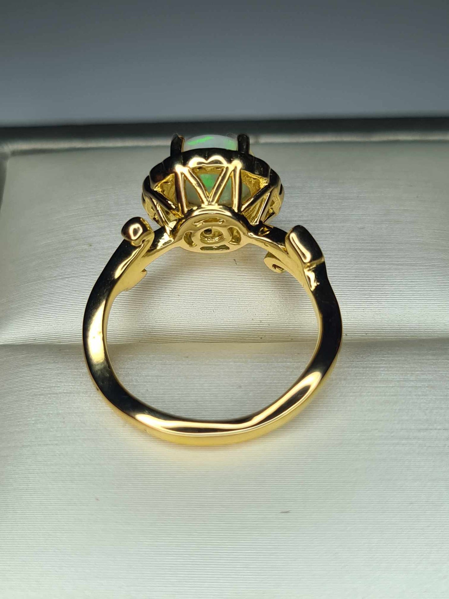 1.68ct Ethiopian Welo Opal, Natural Zircon Halo Ring in 18K Yellow Gold Overlay 925 Sterling Silver SIZE L