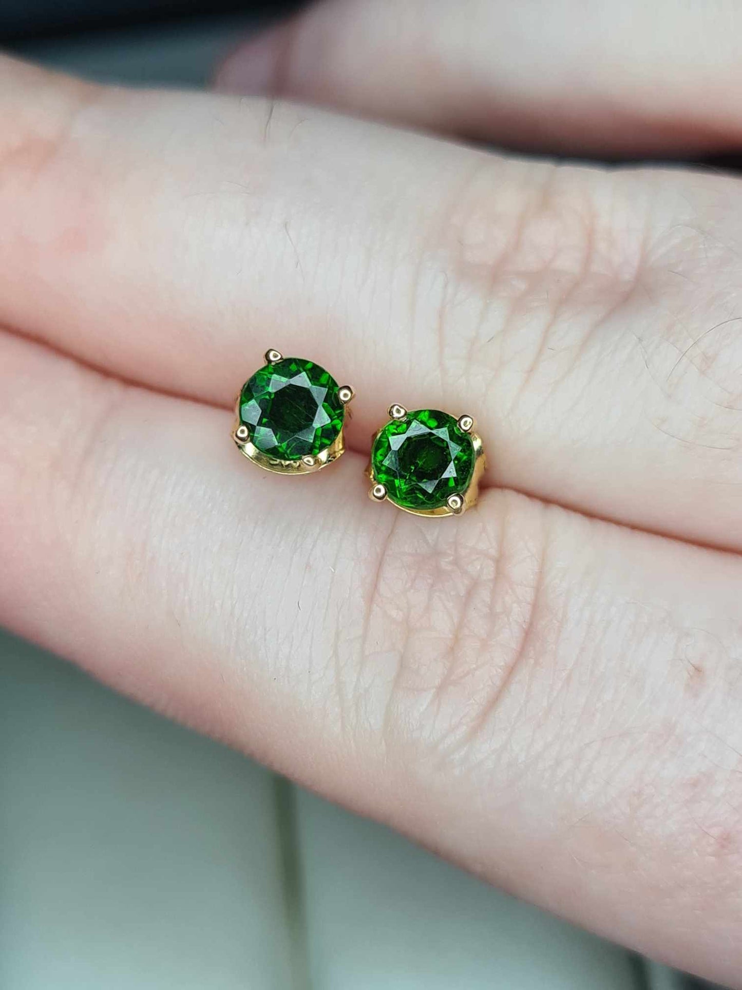 1.14ct Russian Diopside Stud Earrings in 18K Yellow Gold Overlay 925 Sterling Silver