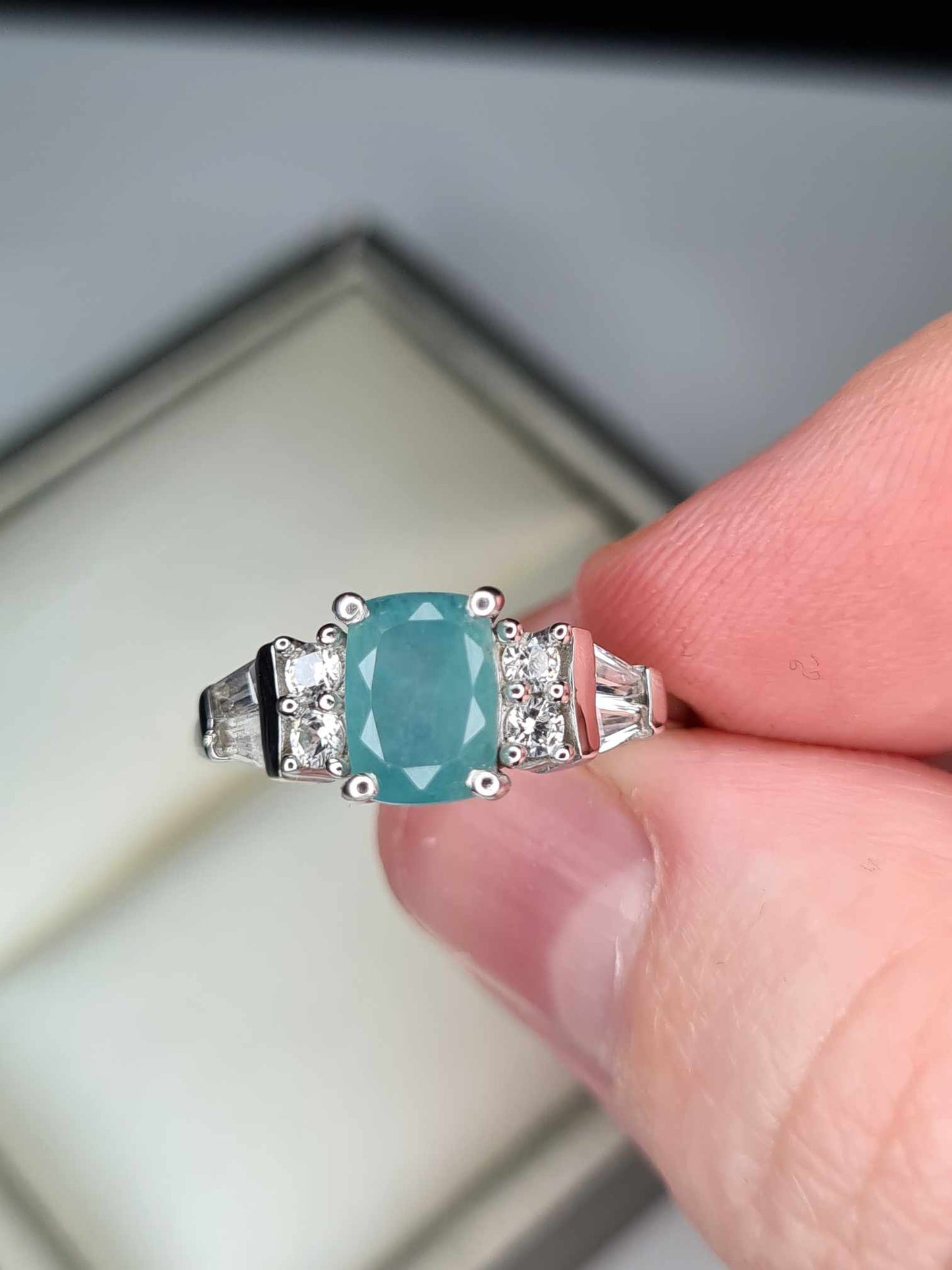 1.52ct Grandidierite and Natural Zircon Ring in Platinum Overlay 925 Sterling Silver SIZE J