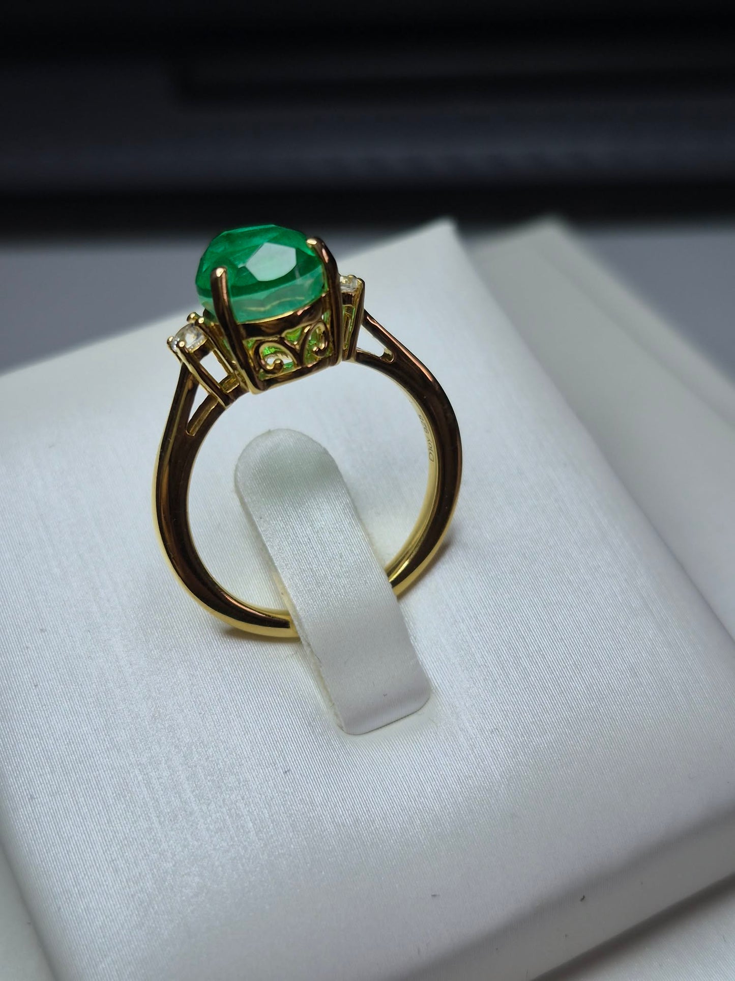 Pear Cut Emeraldine Quartz Ring 925 Sterling Silver With Gold Plating SIZE N