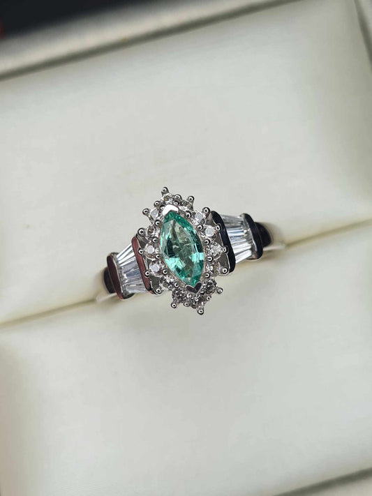 1.03ct AAA Gemfields Emerald and Natural Zircon Ring in Platinum Overlay Sterling Silver SIZES L, R