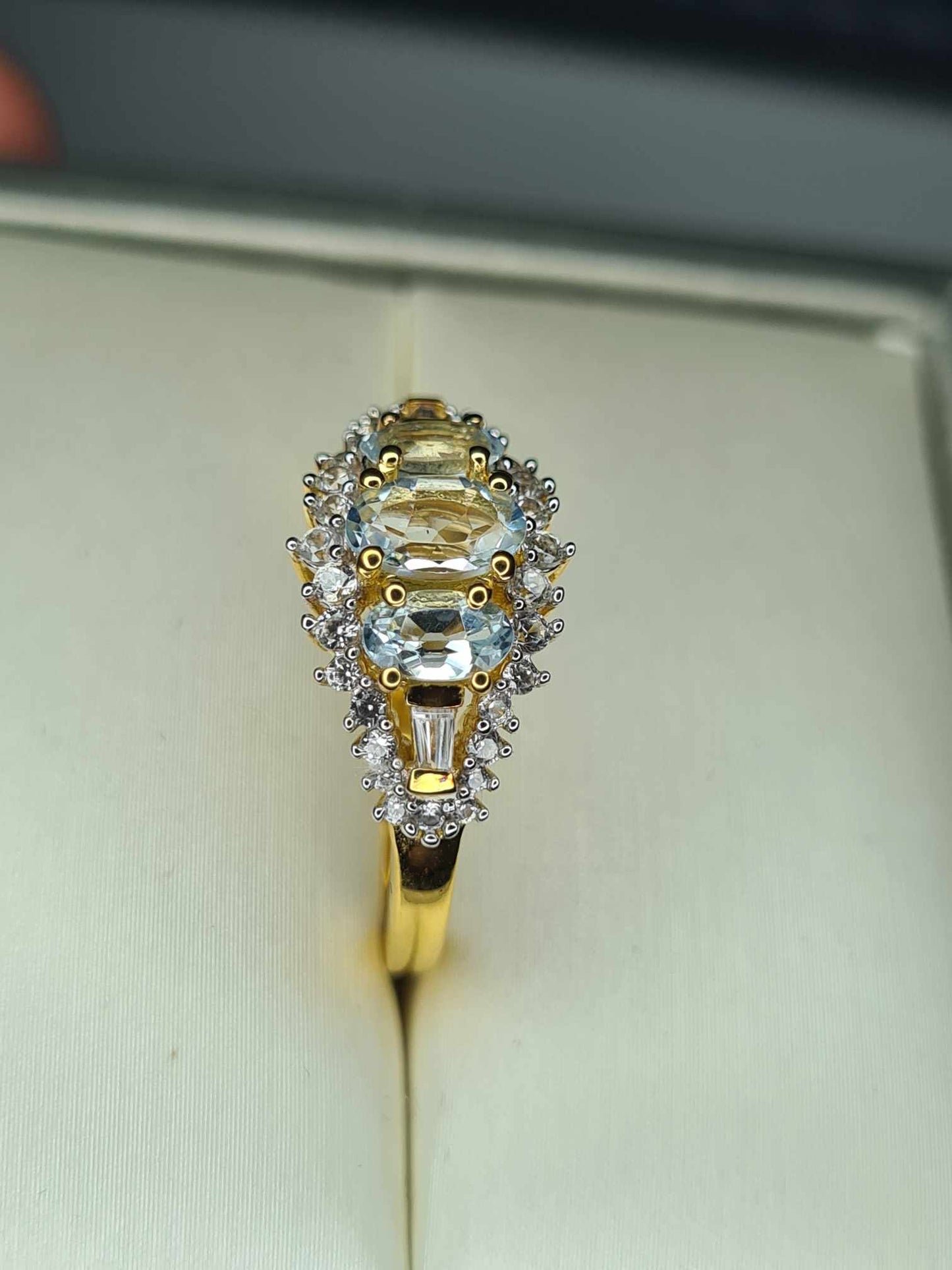 1.36 Ct Aquamarine & Natural Zircon Ring in 18K Gold Overlay 925 Sterling Silver SIZE L