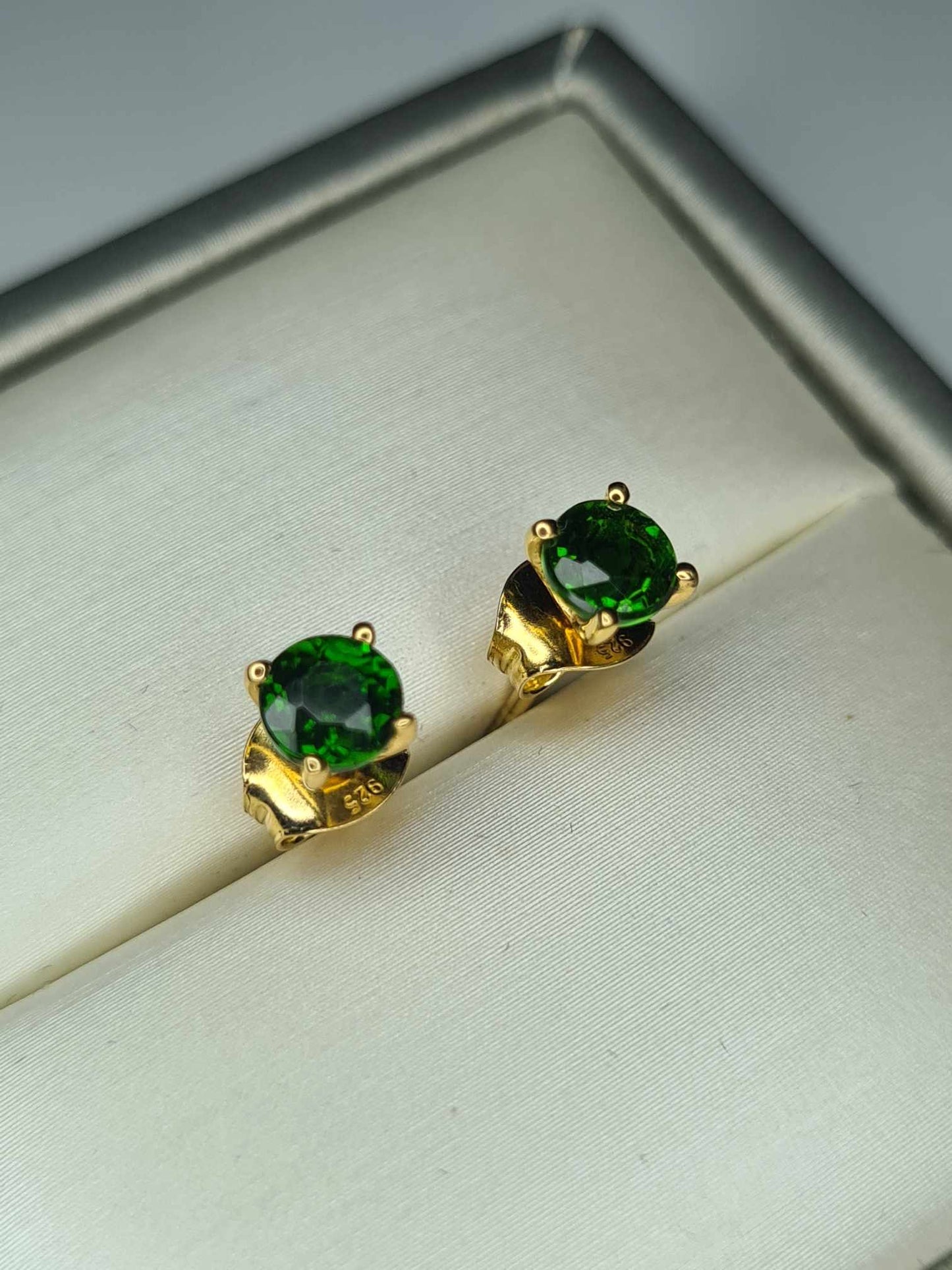 1.14ct Russian Diopside Stud Earrings in 18K Yellow Gold Overlay 925 Sterling Silver