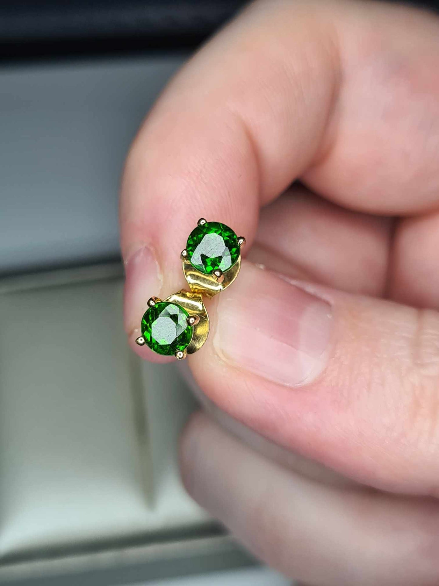 1.14ct Russian Diopside Stud Earrings in 18K Yellow Gold Overlay 925 Sterling Silver