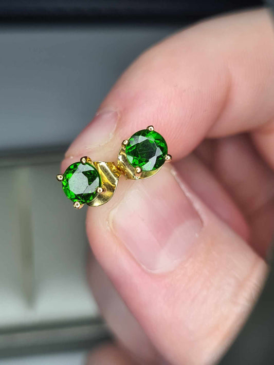 1.14ct Russian Diopside Stud Earrings in 18K Yellow Gold Overlay 925 Sterling Silver