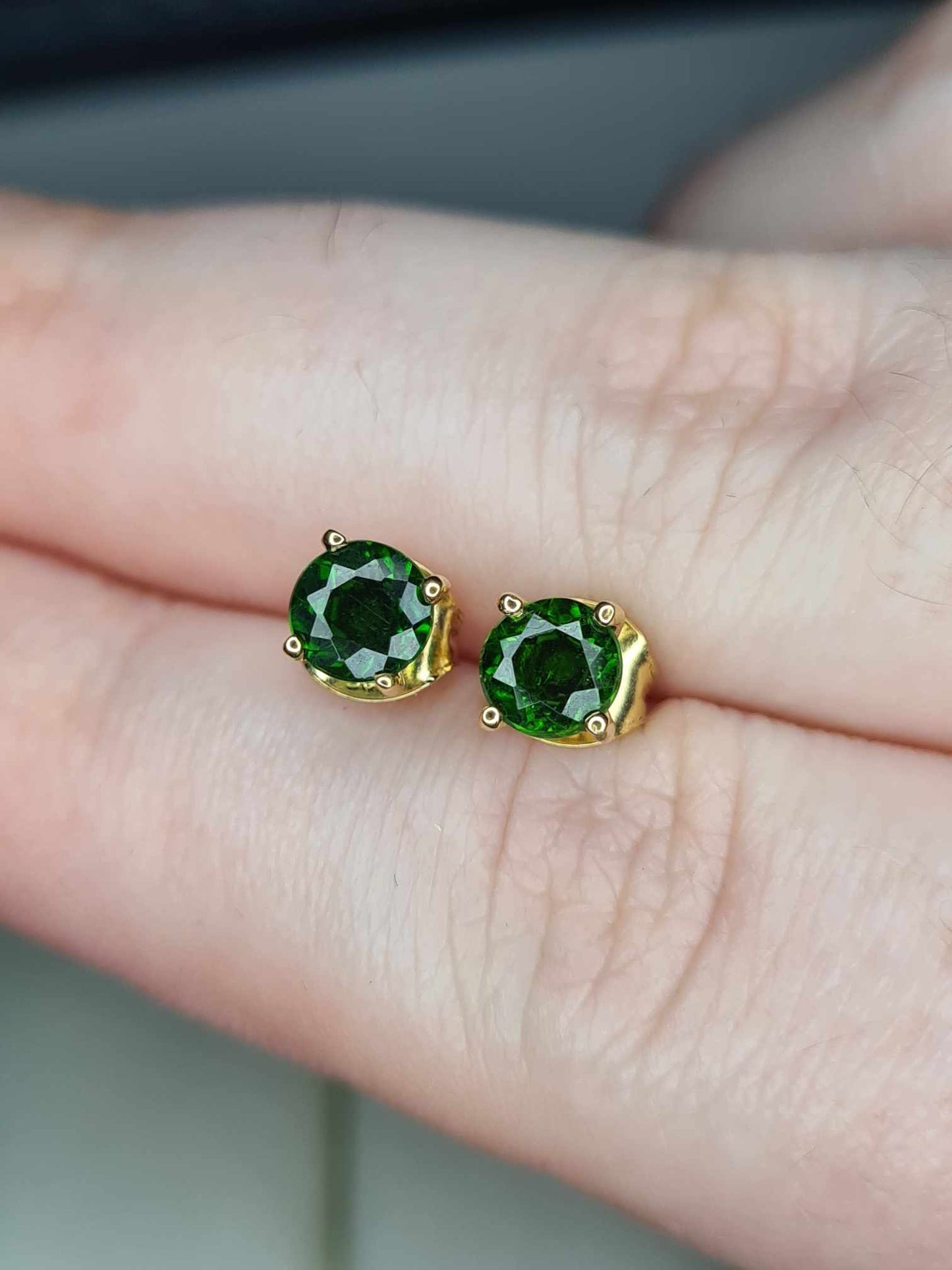 1.14ct Russian Diopside Stud Earrings in 18K Yellow Gold Overlay 925 Sterling Silver