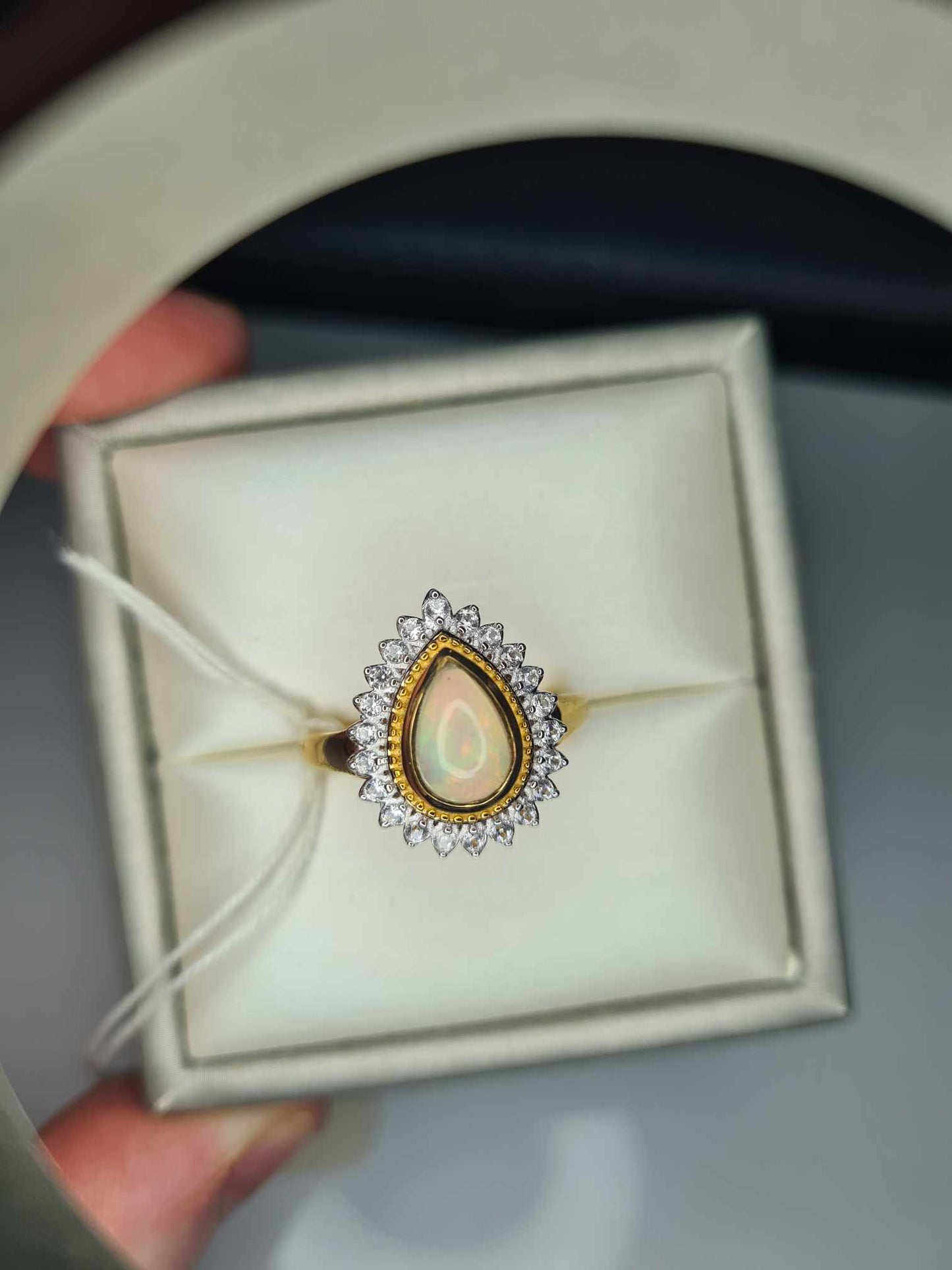 1.92ct Ethiopian Welo Opal and Natural Zircon Ring in 18K Yellow Gold Overlay 925 Sterling Silver SIZE P