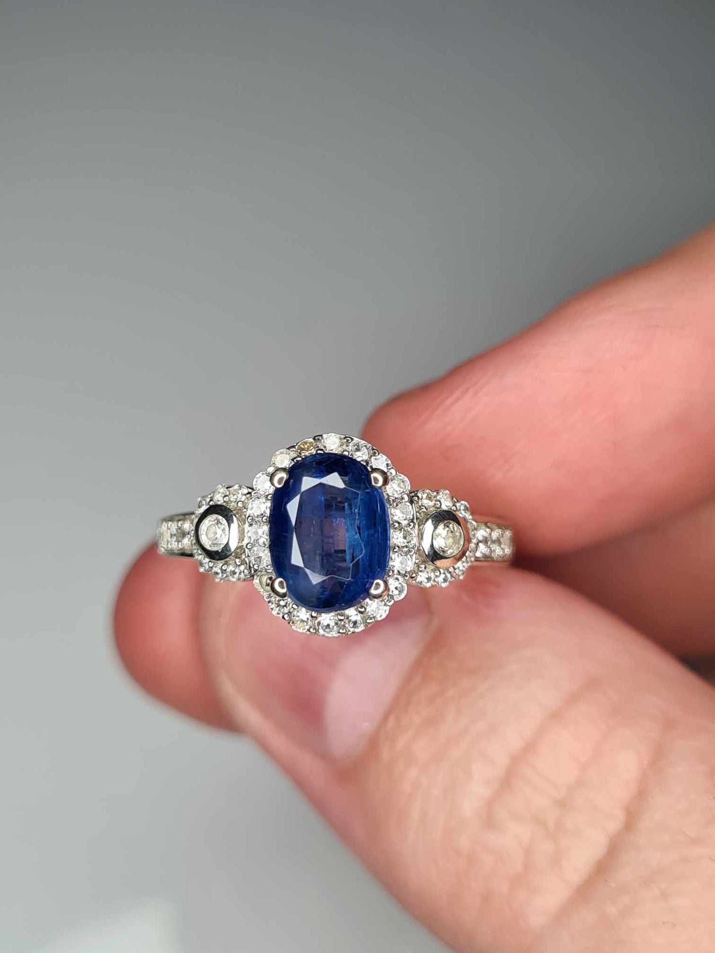 2.12 Ct Natural Himalayan Kyanite & Natural Zircon Ring in Platinum Overlay Sterling Silver SIZE L