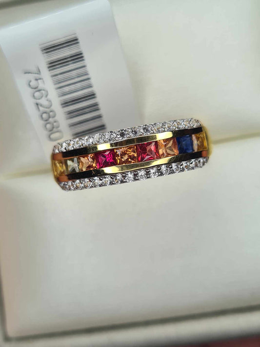 1.40ct Sapphire and Zircon Half Eternity Band Ring in 18K Gold Overlay Sterling Silver SIZE Q