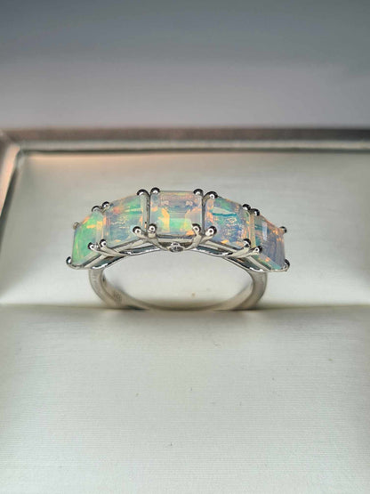 2ct Ethiopian Welo Opal and Diamond Ring in Platinum Overlay 925 Sterling Silver SIZE L