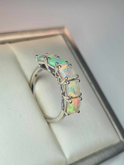 2ct Ethiopian Welo Opal and Diamond Ring in Platinum Overlay 925 Sterling Silver SIZE L