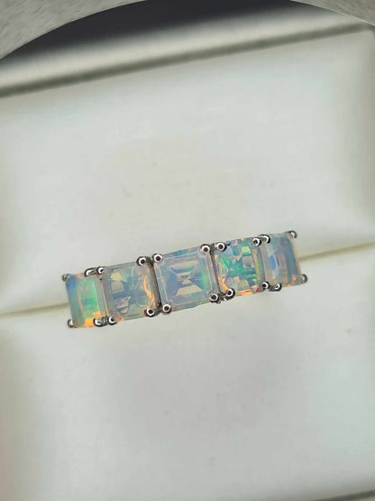 2ct Ethiopian Welo Opal and Diamond Ring in Platinum Overlay 925 Sterling Silver SIZE L