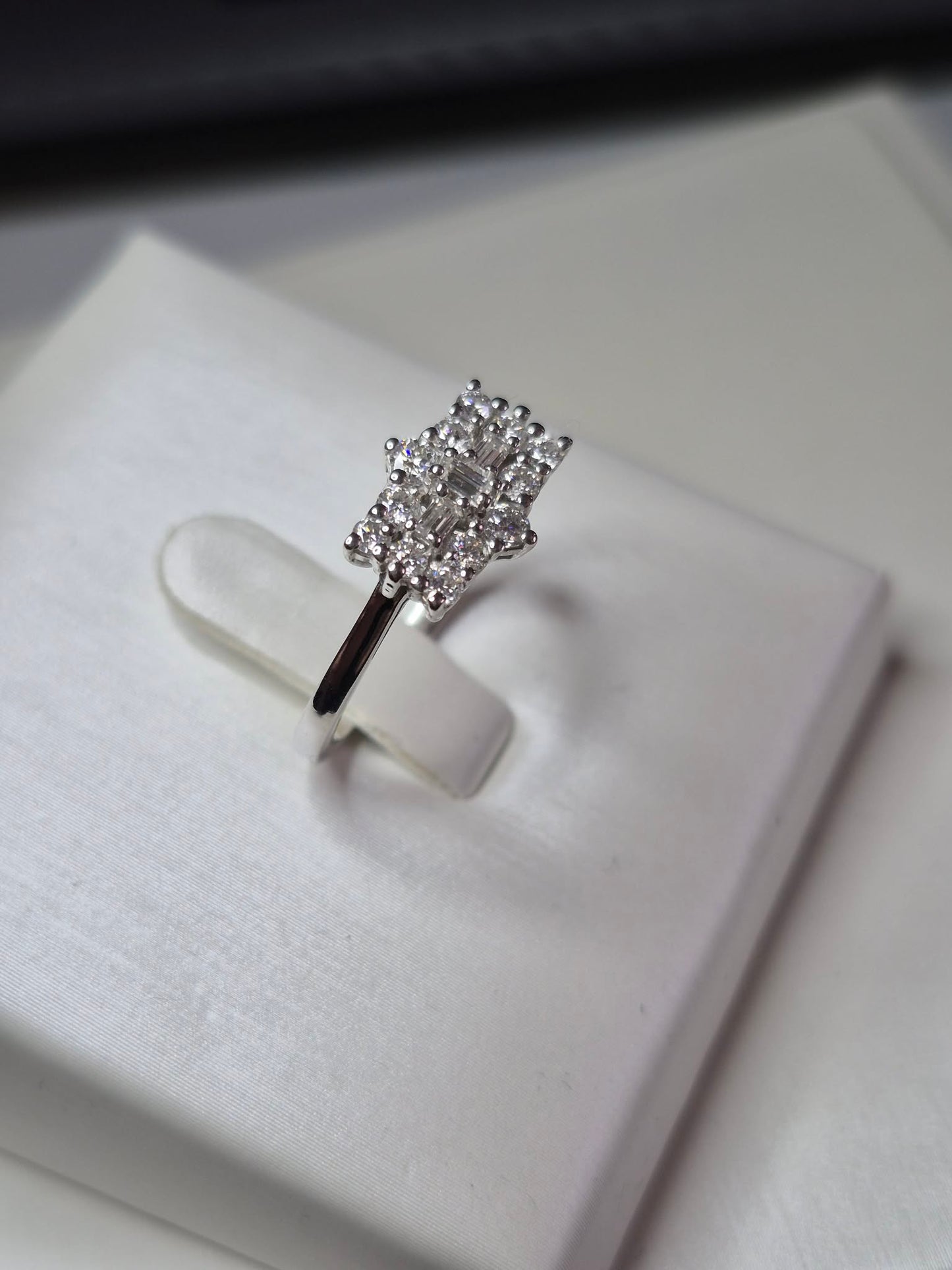 Moissanite Boat Ring in Platinum Overlay 925 Sterling Silver SIZE M
