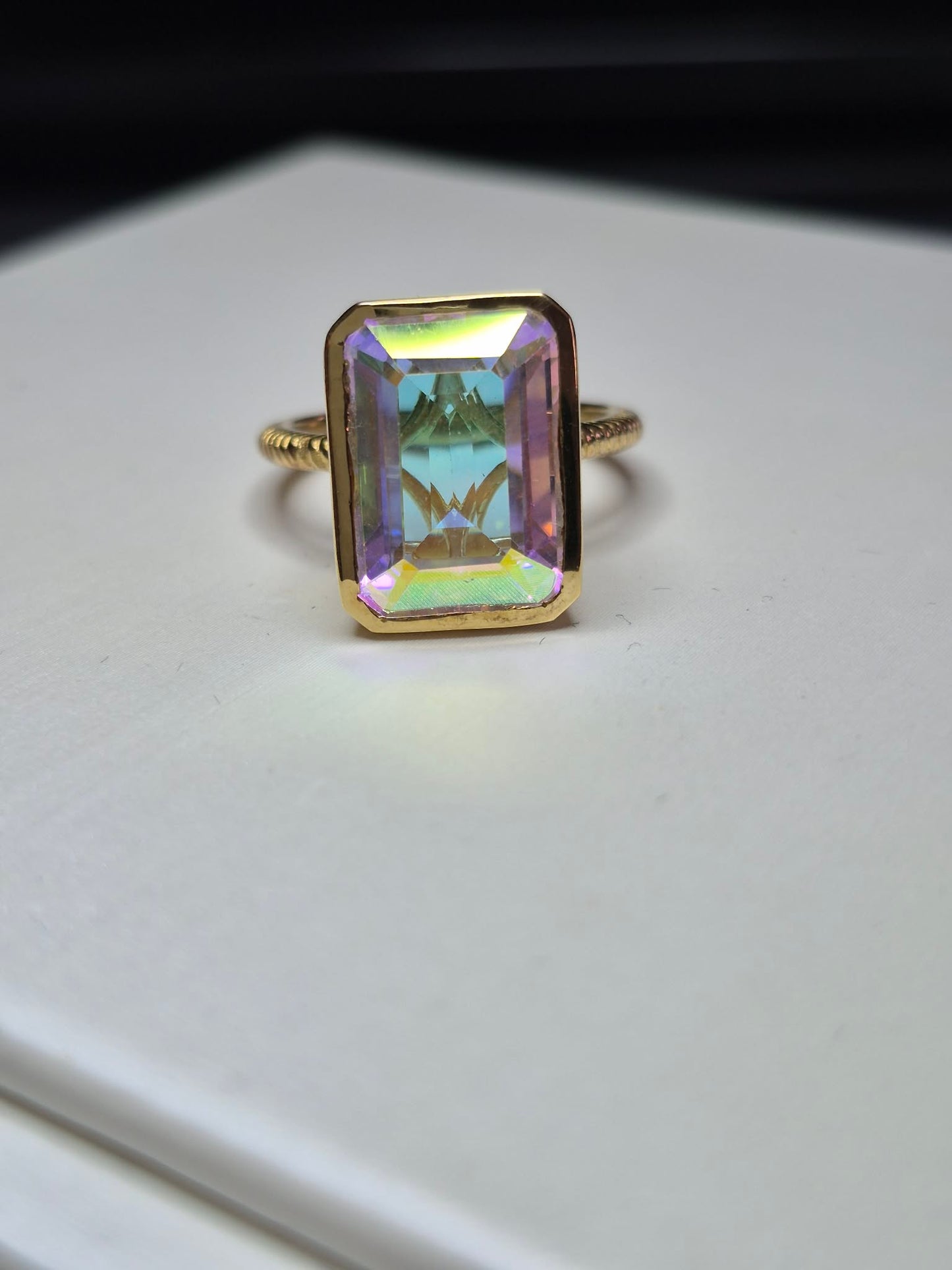 8.52ct Mercury Mystic Topaz Solitaire Ring in 18K Gold Plated 925 Sterling Silver SIZE L