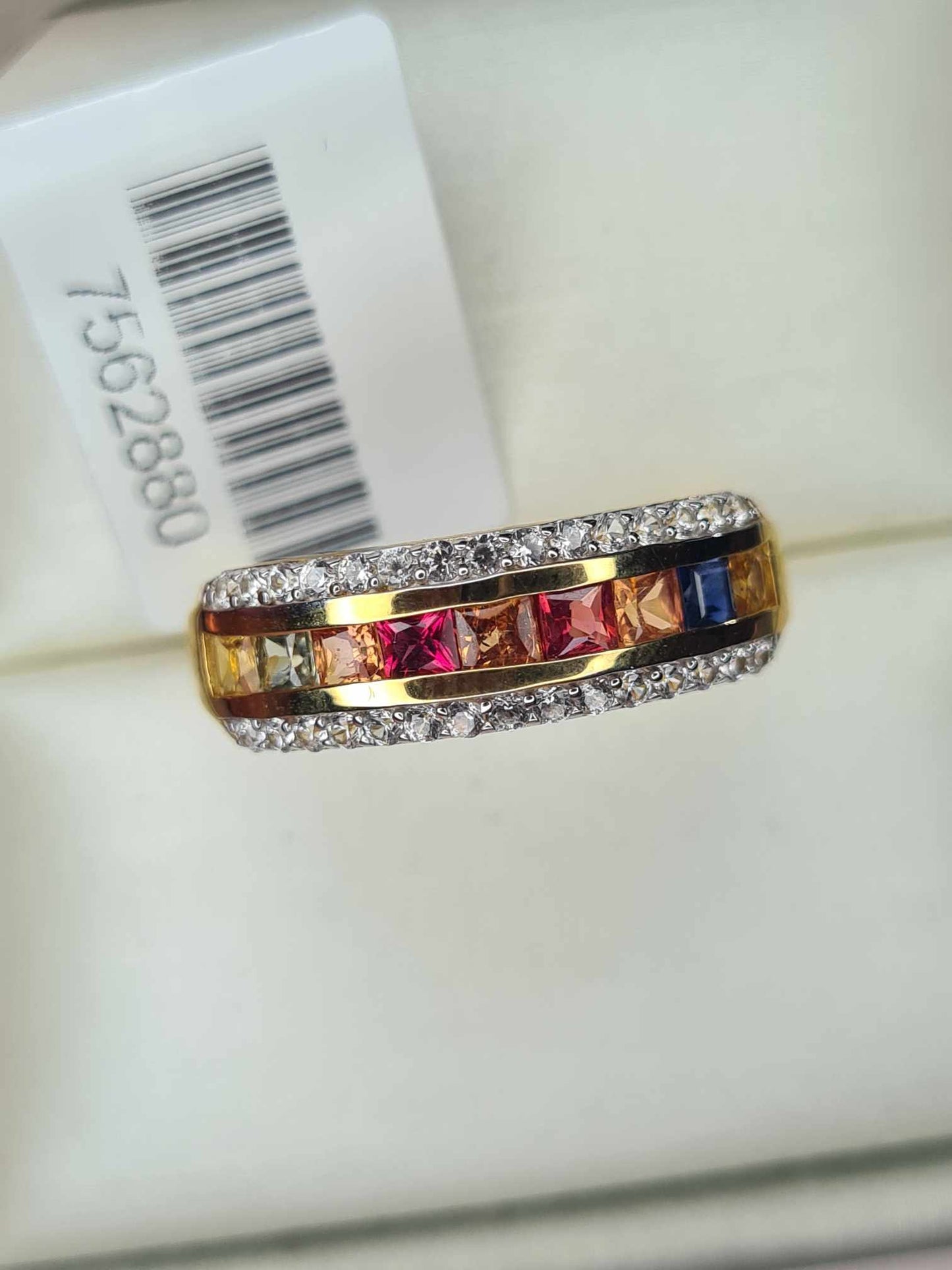 1.40ct Sapphire and Zircon Half Eternity Band Ring in 18K Gold Overlay Sterling Silver SIZE Q