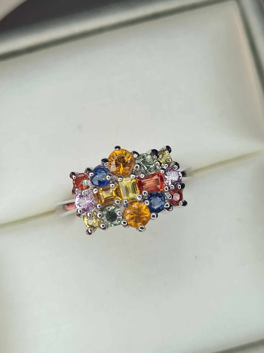 1.36ct Sapphire Boat ring 925 sterling silver with a rhodium overlay SIZE K