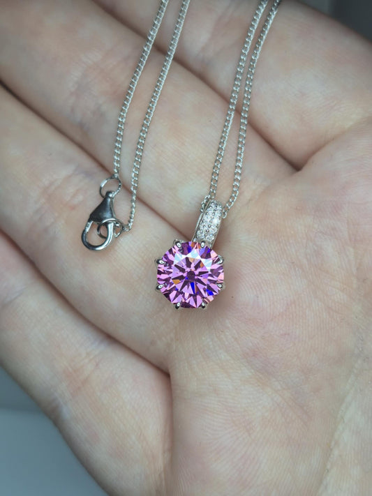 2.82ct Pink Lotus Moissanite Necklace in Rhodium Overlay 925 Sterling Silver