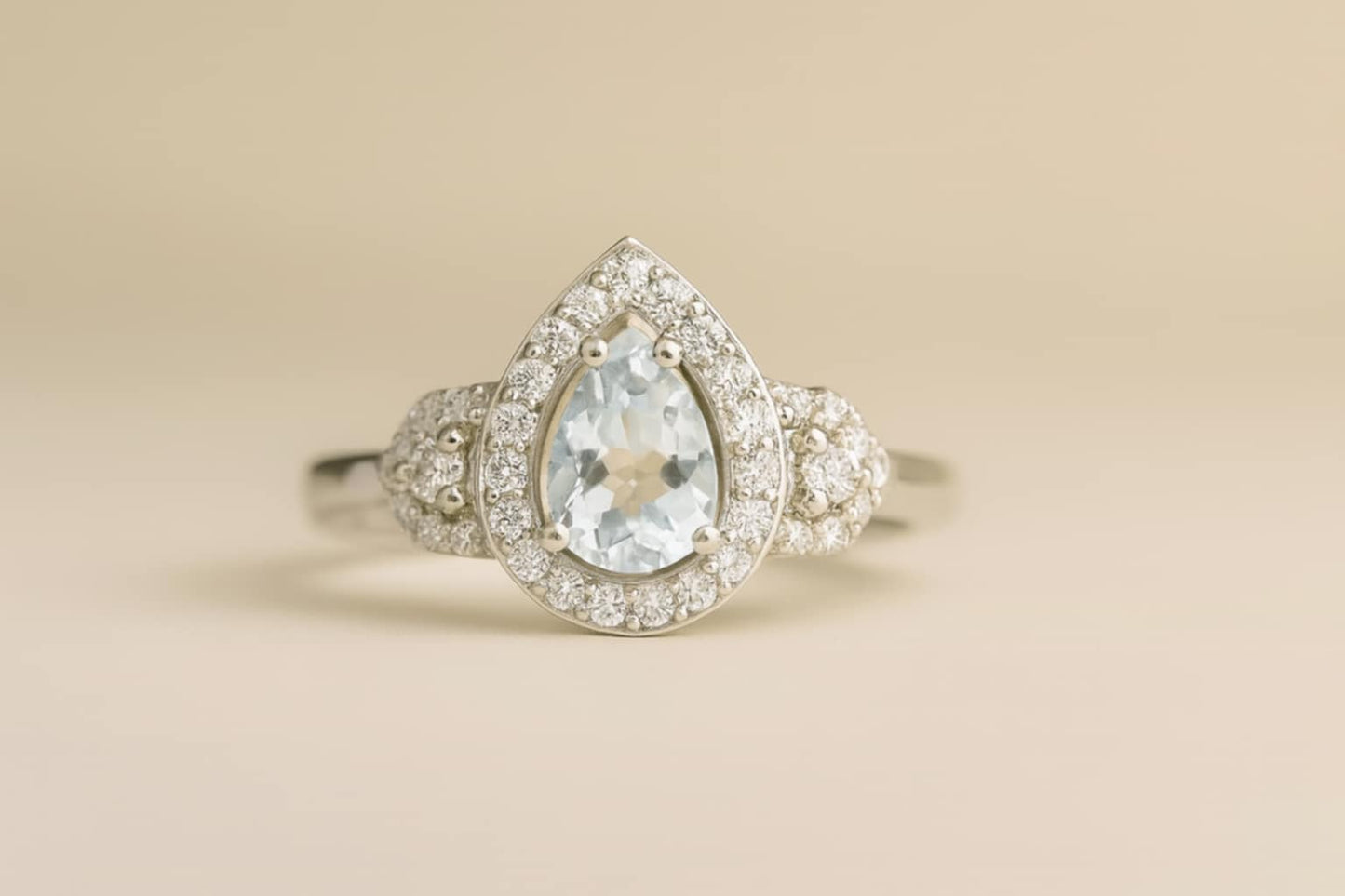 Aquamarine & Moissanite Ring in Rhodium Overlay 925 Sterling Silver SIZE M