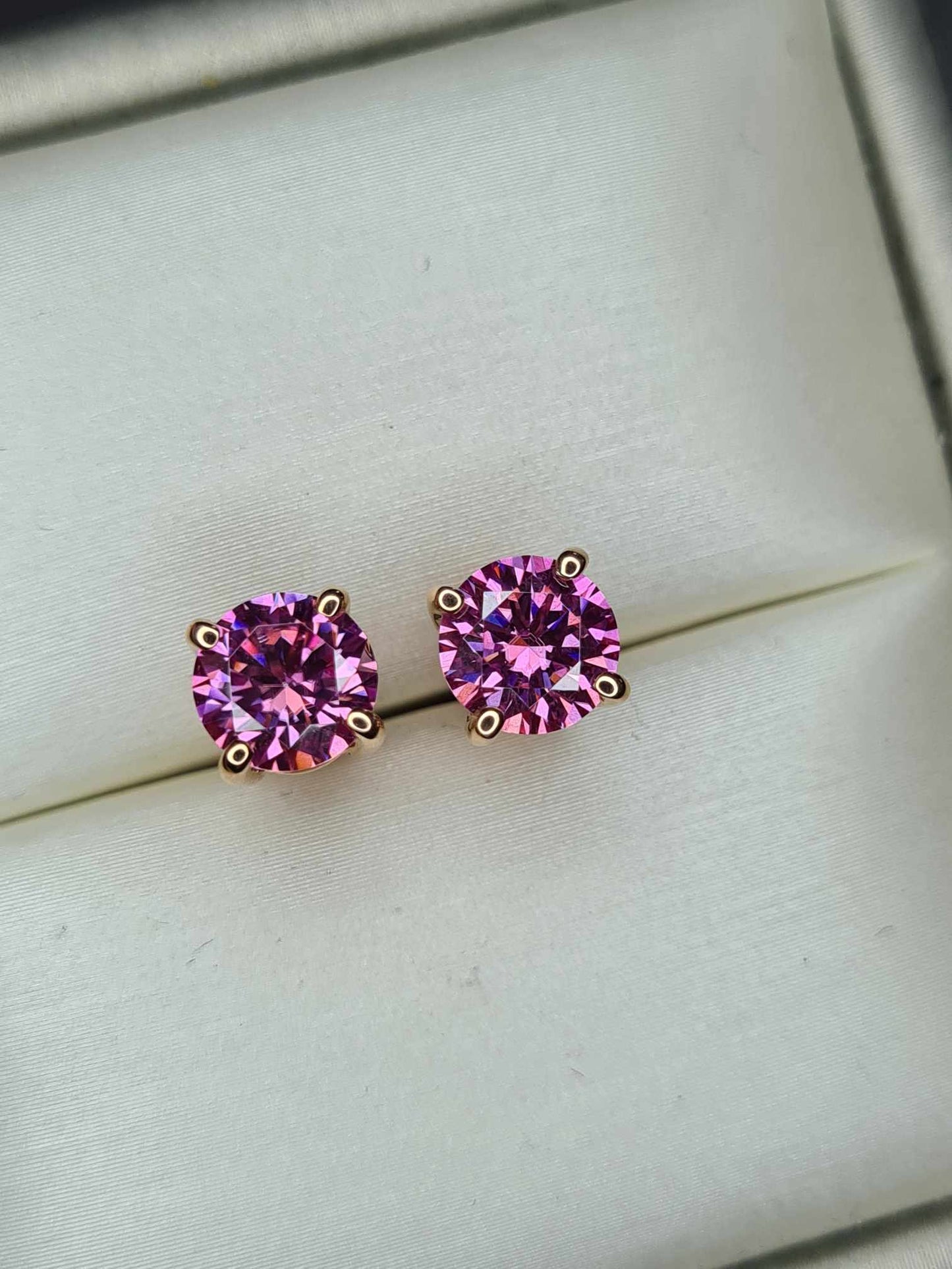 9k Rose Gold 2ct pink Moissanite Solitaire Stud Earrings