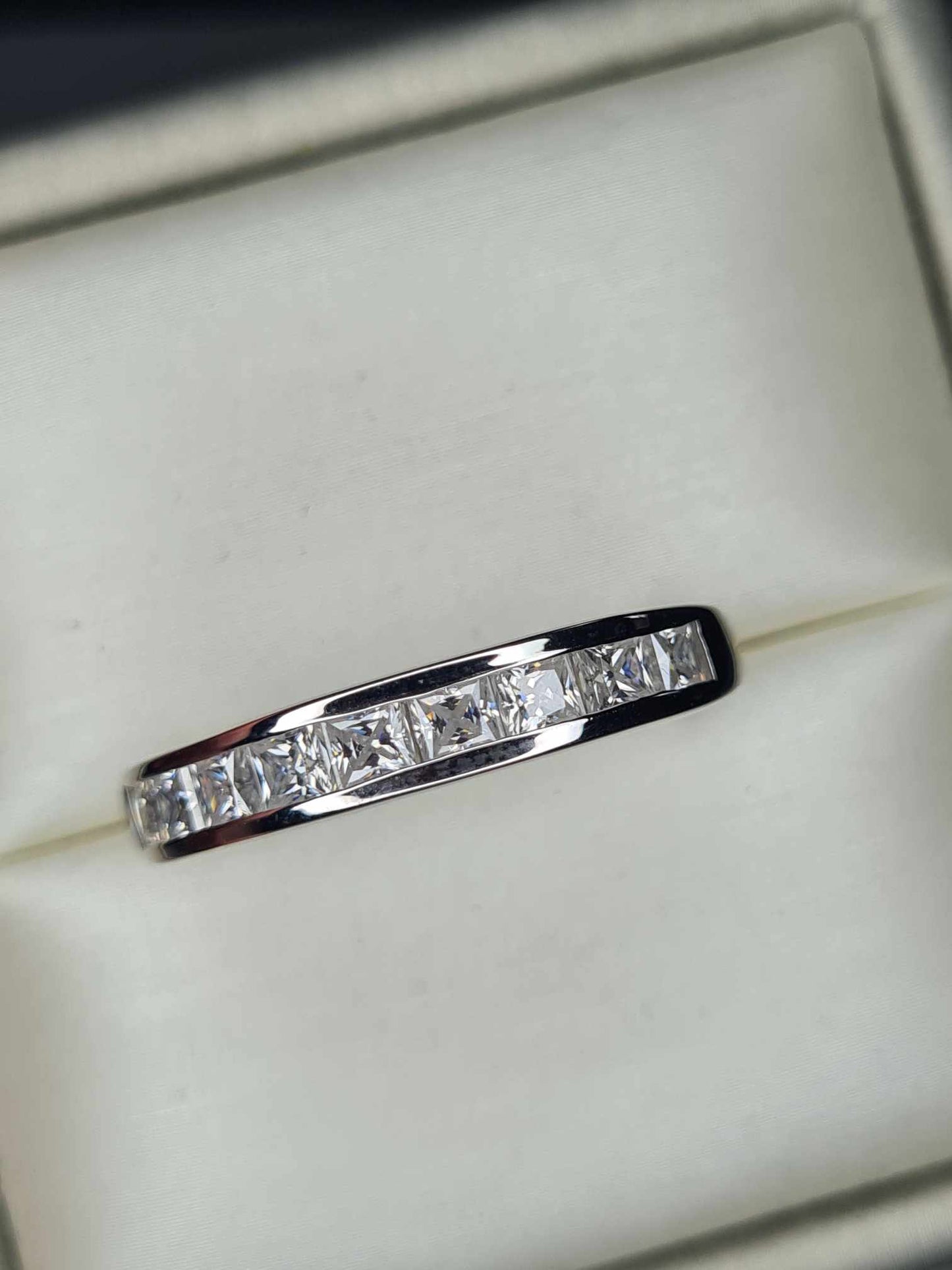 1.36 Ct Moissanite Half Eternity Band Ring in Platinum Overlay Sterling Silver SIZE V