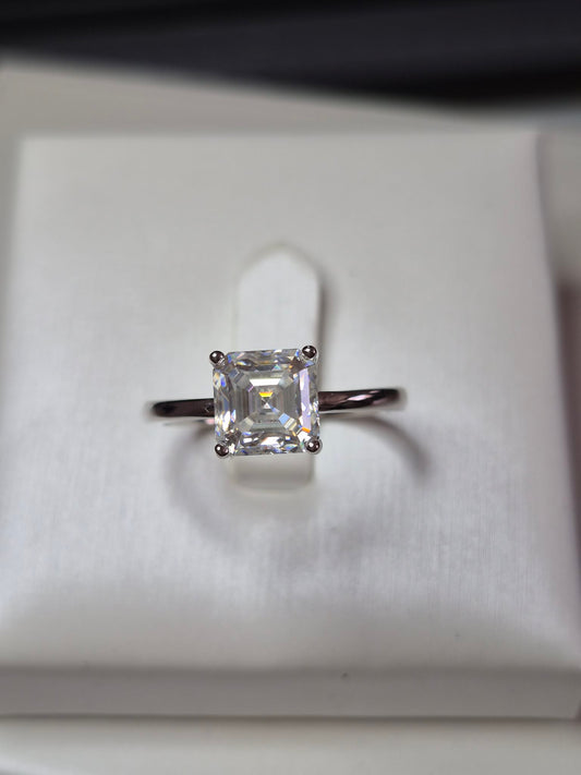 2ct Asscher Cut Solitaire Moissanite Ring in 925 Sterling Silver SIZE O