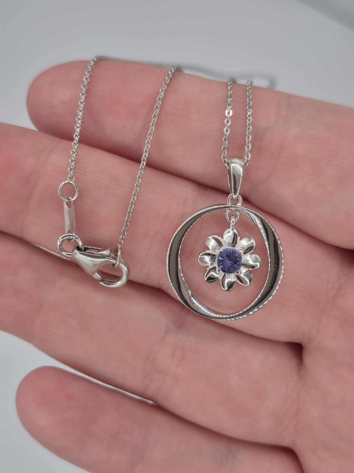 Tanzanite Floral Dangle Necklace in Rhodium Overlay 925 Sterling Silver