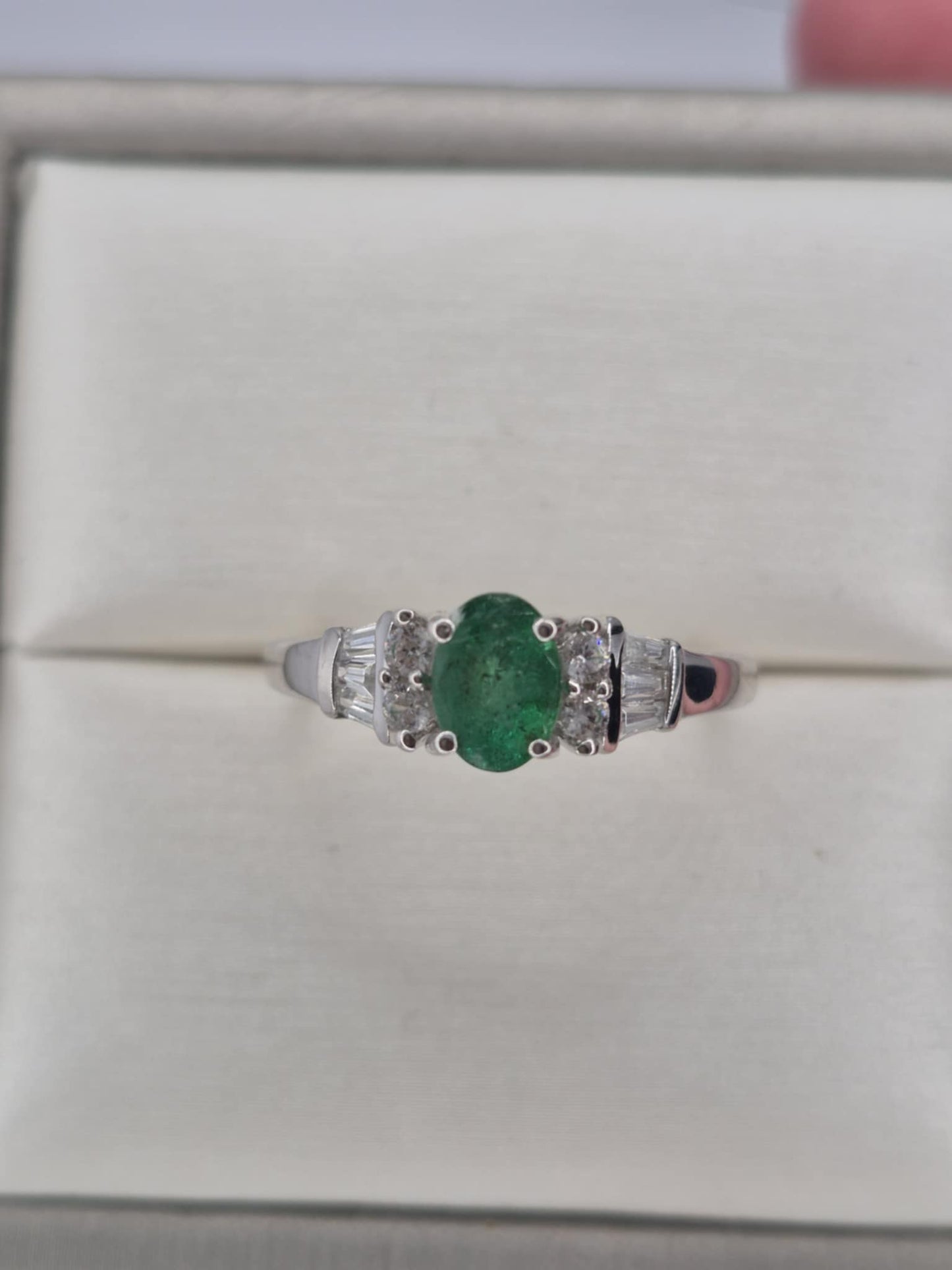 1.361ct AAEmerald & White Zircon Ring in Platinum Overlay 925 Sterling Silver SIZE T