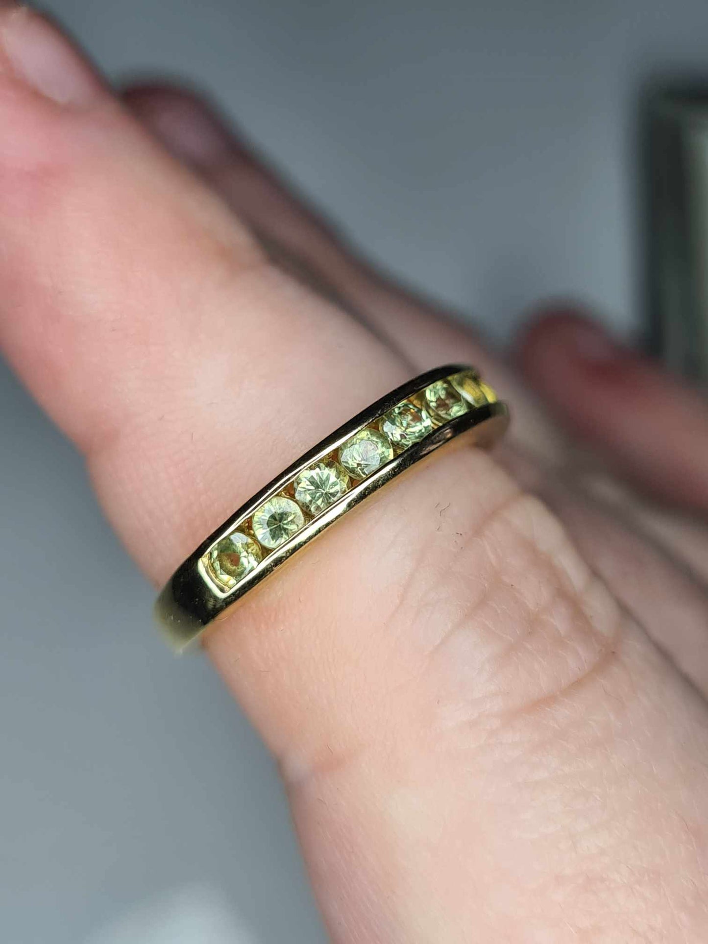 Demantoid Garnet Half Eternity Ring in 14K Gold Overlay 925 Sterling Silver SIZE M