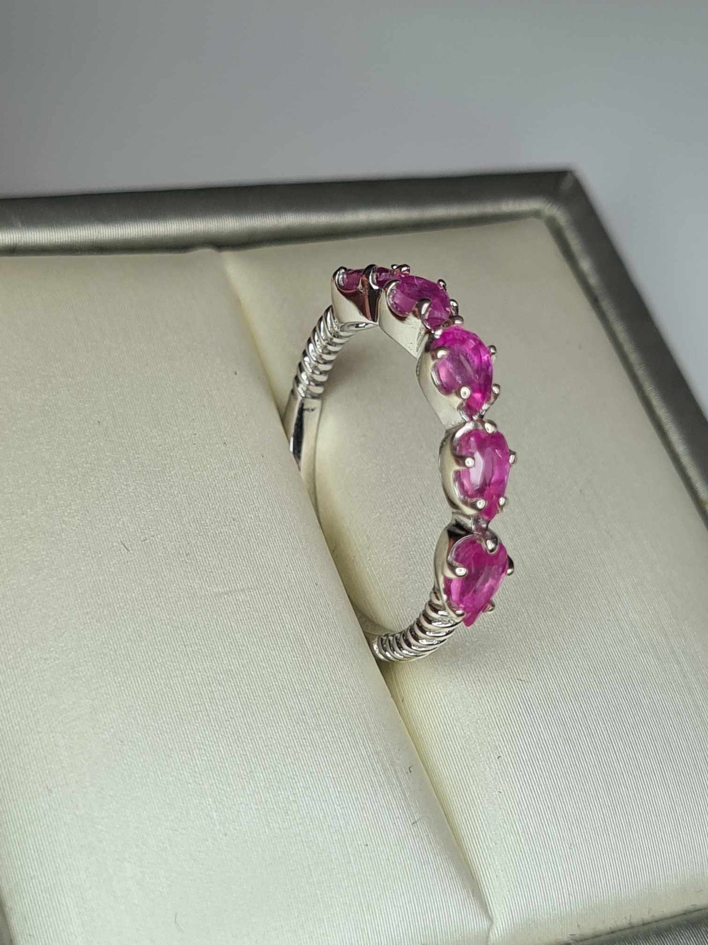 1.54ct Pink Sapphire 5 Stone Ring in Platinum Overlay 925 Sterling Silver