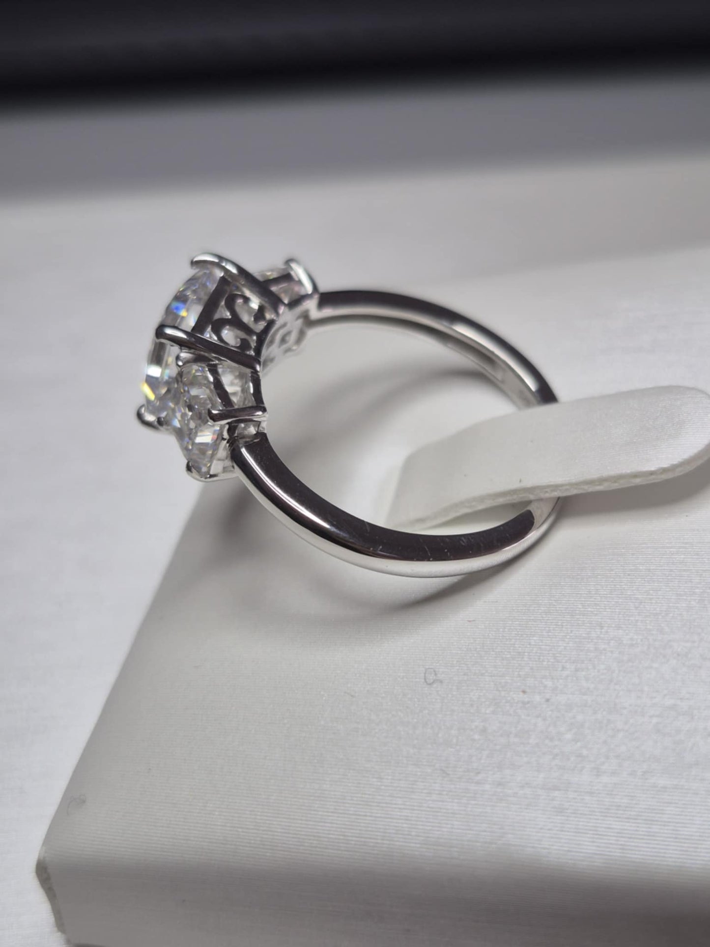 5.56ct Swarovski Zirconia Trilogy Ring in Rhodium Overlay 925 Sterling Silver