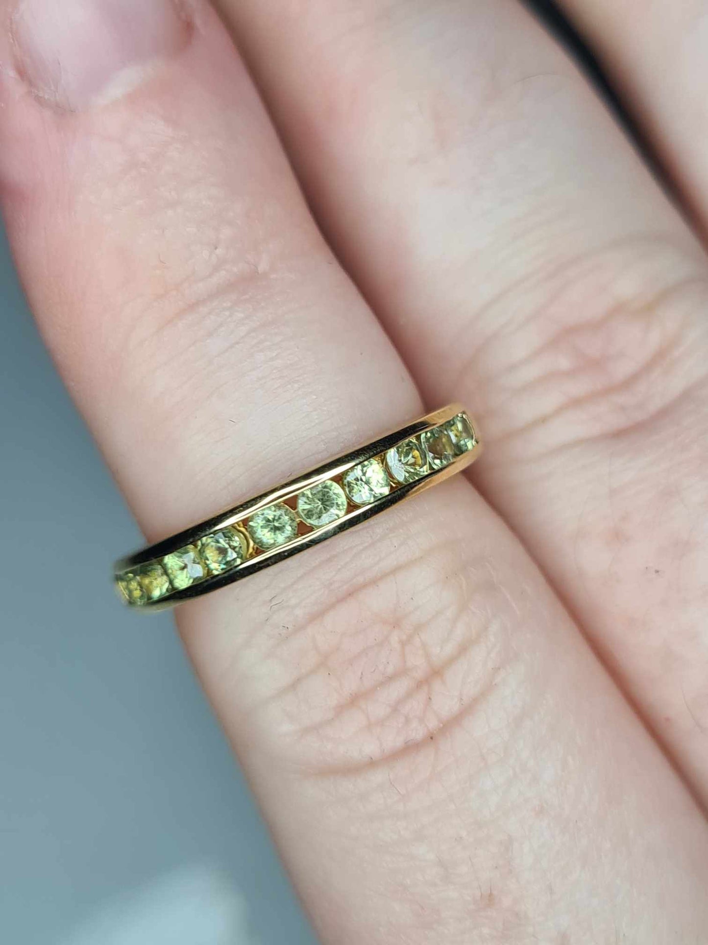 Demantoid Garnet Half Eternity Ring in 14K Gold Overlay 925 Sterling Silver SIZE M