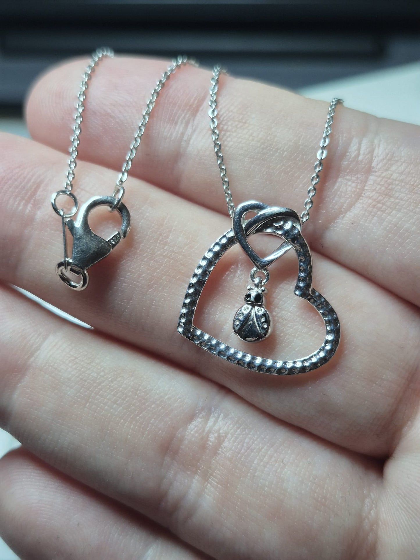 Blue Sapphire LadyBird Necklace Rhodium overlay 925 Sterling Silver