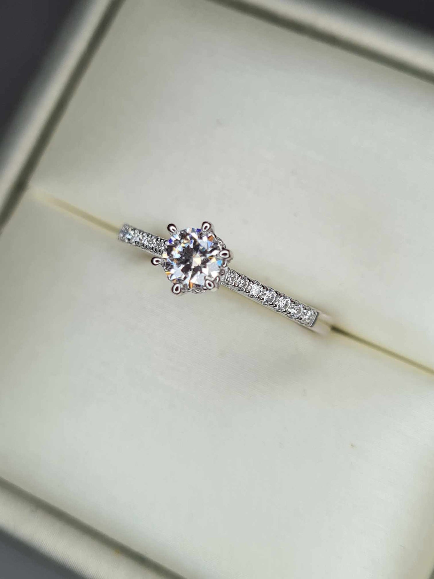 0.42ct Moissanite Engagement ring Rhodium Overlay 925 Sterling Silver