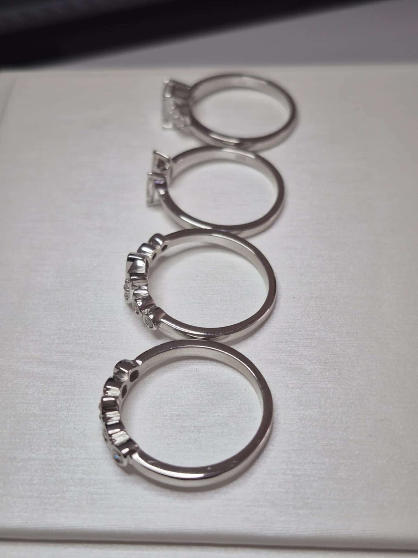 Set of 4 2.800ct Moissanite Rings in Rhodium Overlay925 Sterling Silver SIZE Q