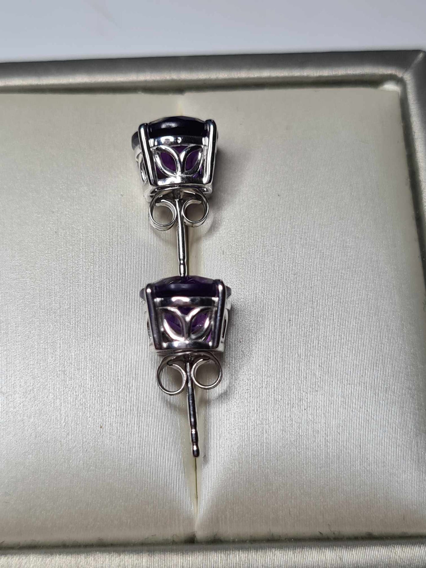 5ct AAA Amethyst Solitaire Earrings in Platinum Overlay 925 Sterling Silver