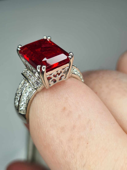 12.70ct Lab Created Padparadscha Sapphire and Natural Zircon Ring 925 Sterling Silver SIZE Q