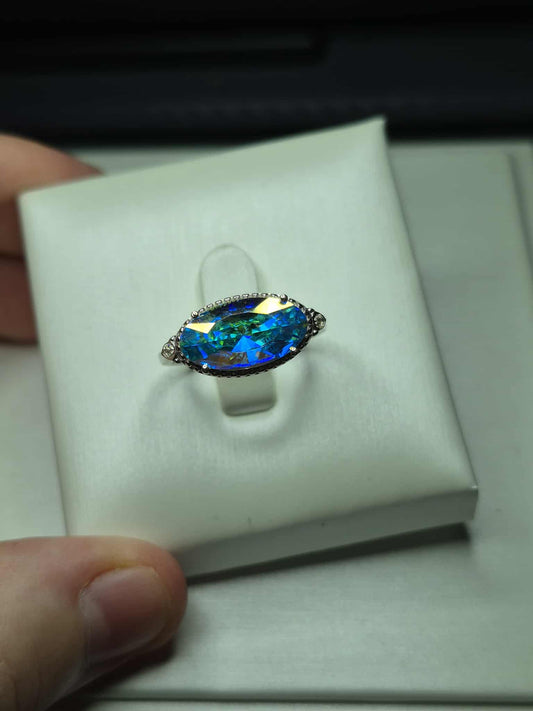2.66ct Aurora borealis Swarovski Crystal Ring 925 Sterling Silver SIZE M
