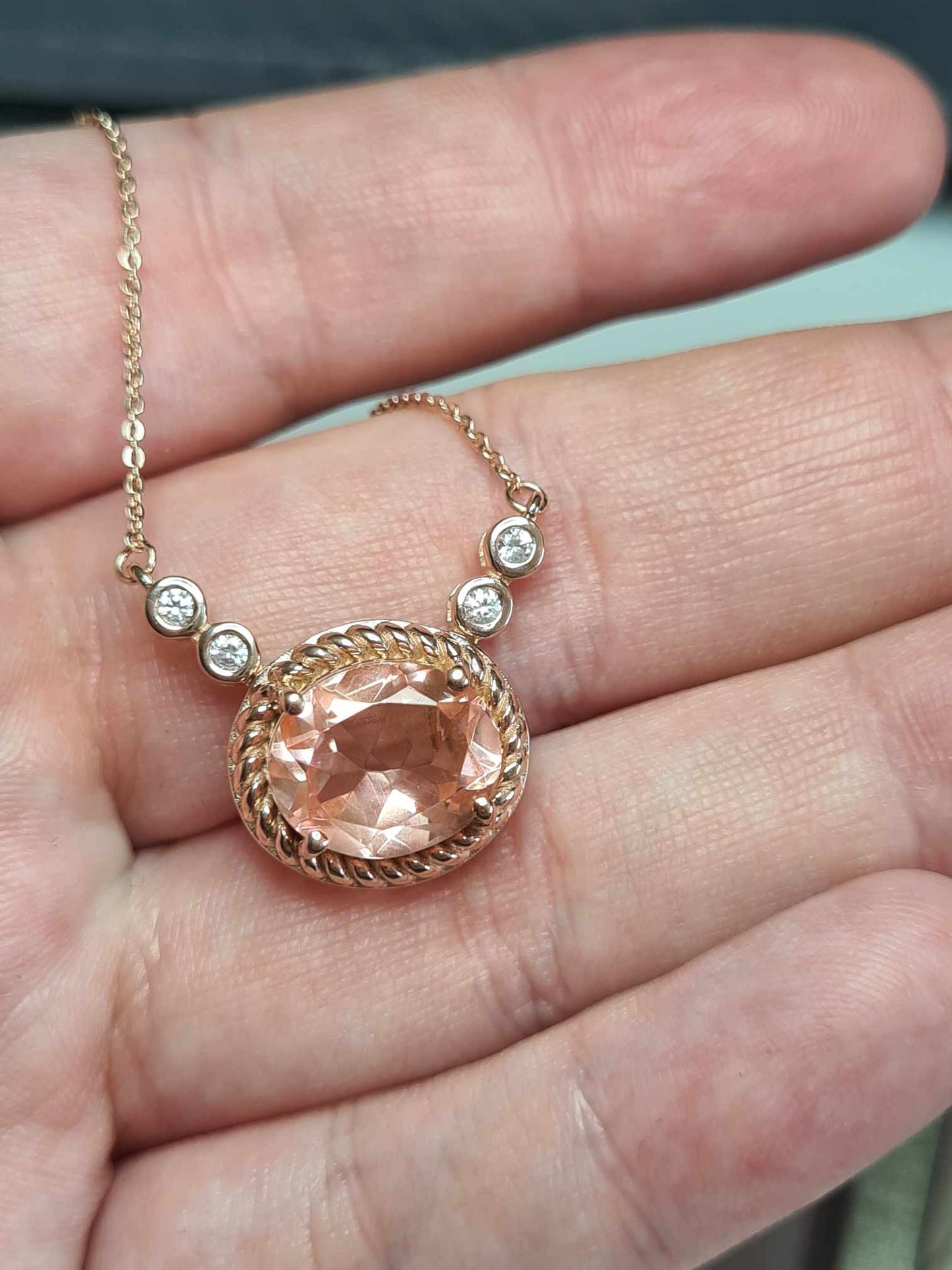 5.34ct Morganite Colour Quartz & Natural Zircon Necklace 18K Rose Gold Overlay 925 Sterling Silver