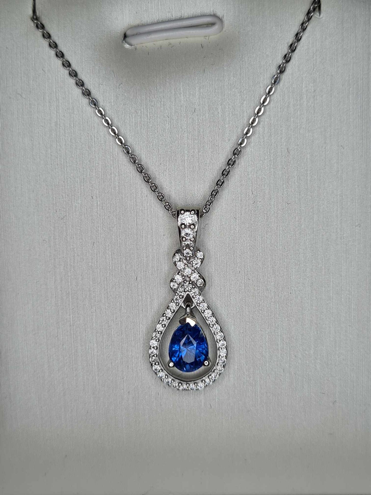 1ct Natural Himalayan Kyanite & White Zircon Necklace 925 Sterling Silver