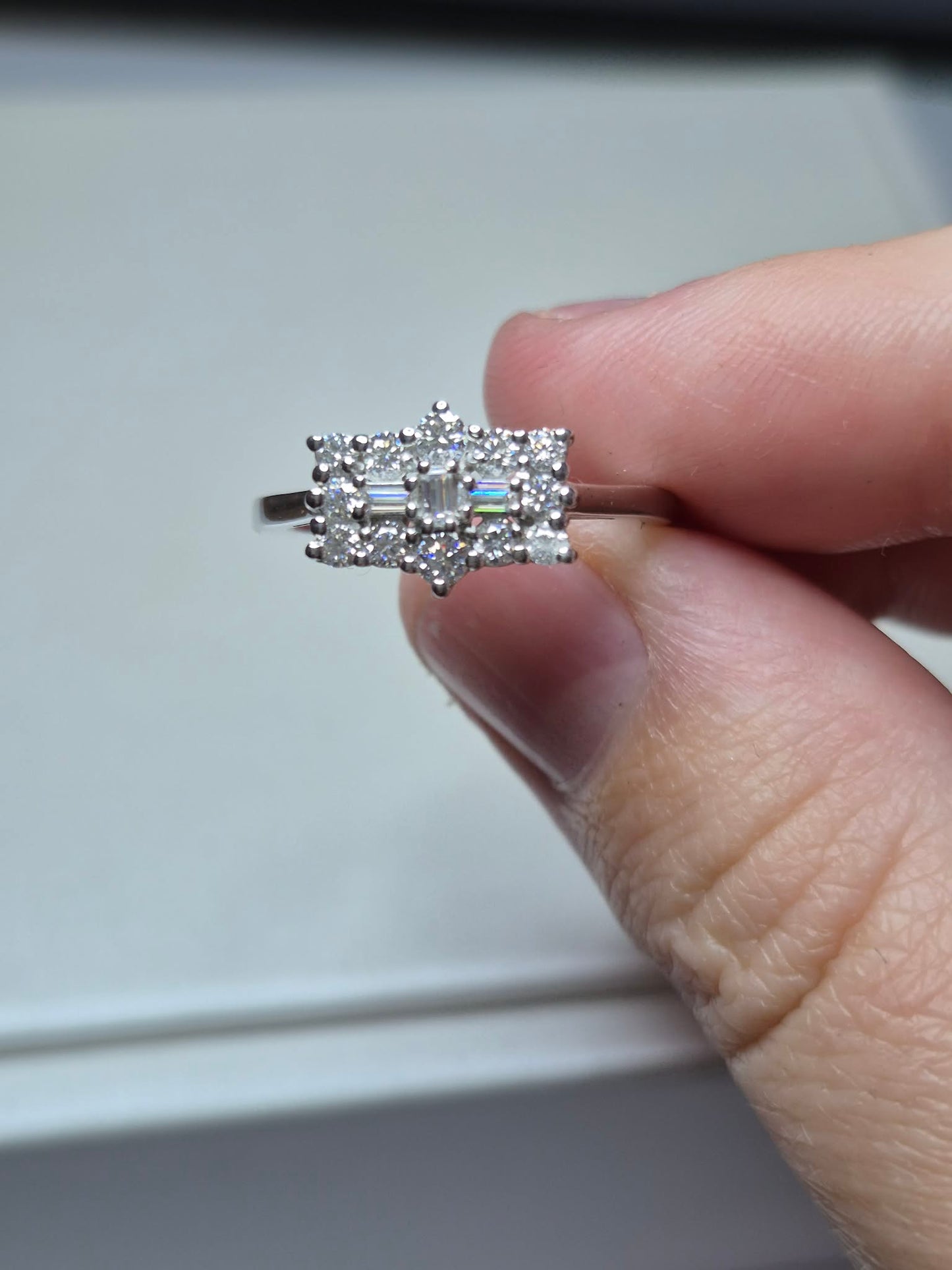 Moissanite Boat Ring in Platinum Overlay 925 Sterling Silver SIZE M